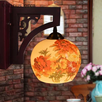 Nová Čínska Jingdezhen keramické nástenné svietidlo hotel obývacia izba Nočná Lampa Retro Čínsky štýl, ručne maľované nástenné svietidlo doprava zadarmo