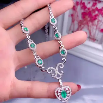 SHILOVEM 925 sterling silver skutočný Prírodný Emerald Prívesky klasické jemné Šperky ženy, svadobné veľkoobchod nové dz0304040611agml