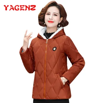 YAGENZ Plus veľkosť Dole Bavlna Kabát Ženy Krátke Základné oblečenie, Zimné Bundy Ženy Vetrovka vrchné oblečenie pre Ženy Kabát s Kapucňou Parke 594