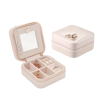 Námestie Šperky Úložný Box Jednoduché Prenosné Kožené Šperky Box Náušnice, Náhrdelník Krúžok Make-Up Organizátor Prenosné Obliekanie Prípade