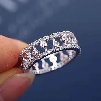 Plný Kruh Diamantový Prsteň Pre Ženy, Módne, Elegantné Ženy Duté Mozaiky Simulácia Diamantový Prsteň Zirkón 925 Sterling Silver Ring