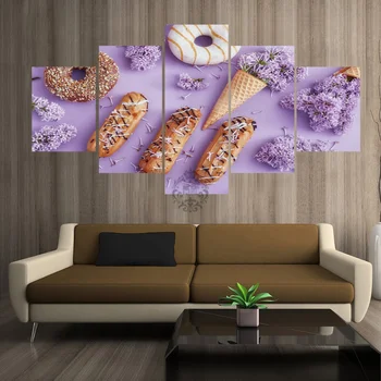 Wall Art Plátno Na Maľovanie 5 Kus Dekoratívne Plagát Nové Módne Office Home Nástenná Maľba Kvetov Chlieb Minimalistický Krajinomaľbou