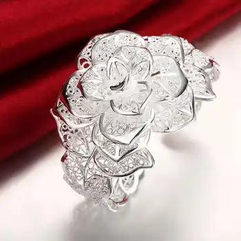 Vysoká Kvalita 925 pečiatka zlatá farba/strieborná á priateľstvo náramok Veľké rose Triple Kvety ženy pulseras lete jedinečný jewelrry