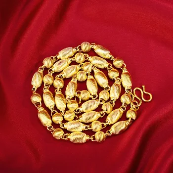 Geometrické Duté Olivový Buddha Korálky Mužov Náhrdelník 14K Žltého Zlata Reťazca pre Svadobné Zapojenie Výročie Šperky Darček Muž