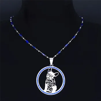 Pet francúzsky Buldog Modré Crystal Nehrdzavejúcej Ocele Kúzlo Náhrdelníky Kolo Strieborná Farba Ženy Náhrdelník Šperky cadenas mujer NXS01