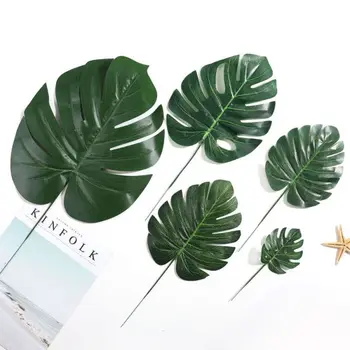 20 Ks Umelá Tropická Palmové Listy Korytnačka Leaf Havajské Luau Pláži Tému Party Stôl Dekorácie Falošné Monstera Listy