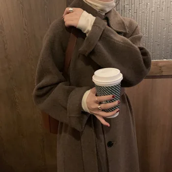 2020 jeseň a v zime cashmere kabát dámske vlnené kabát alpaky pribrala nad kolená strednej dĺžky