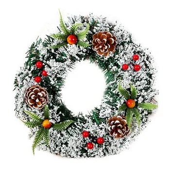 1Pcs 30 cm Vianočný Smrek Veniec so Striebrom Štetiny, Borovicové Šišky, Červených Bobúľ a snehové Vločky