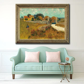 Dojem Van pšeničné pole poľnohospodárov farmy plátno potlače olejomaľba tlačené na plátno na stenu umelecké dekorácie, obrazy bez rámu