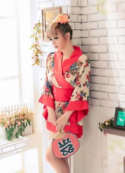 Nový 5 Farieb Tradičné Ženy Japonské Kimono Sleepwear Sexy Hlboké V-neck Kimono Satin Kvetinový Vytlačené Odev Krátky Kúpeľ Župan