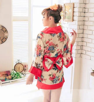 Nový 5 Farieb Tradičné Ženy Japonské Kimono Sleepwear Sexy Hlboké V-neck Kimono Satin Kvetinový Vytlačené Odev Krátky Kúpeľ Župan