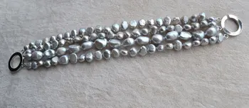 Perfektné dámske Pearl Šperky, Gray Reálne Sladkovodné Perly Náramok,8 Palcov AA 7-10 mm 4Rows Módny dámsky Šperky