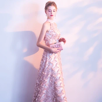 2020 Nové Elegantné Ružové Dlhé Večerné Šaty Sexy Čipka Podlahy-dĺžka Prom Party Šaty Formálne Šaty Vestido De Festa LYFY45