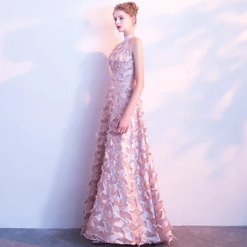 2020 Nové Elegantné Ružové Dlhé Večerné Šaty Sexy Čipka Podlahy-dĺžka Prom Party Šaty Formálne Šaty Vestido De Festa LYFY45