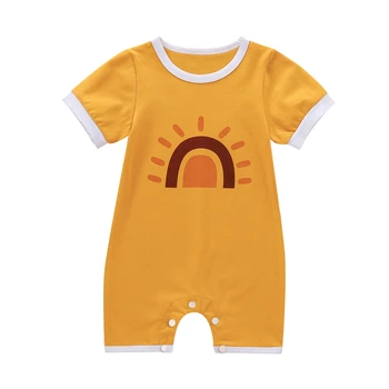 2021 0-18 M Dieťa Dieťa, Dievča, Chlapec, Potápačské Cartoon Dúha/Sun Tlač Krátky Rukáv Jumpsuit Bavlnené Oblečenie Playsuit Letné Oblečenie