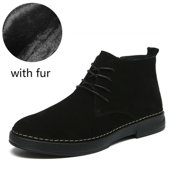 Muži voľný čas teplé kožušiny zimné topánky krava kožené čierne plátenné topánky na platforme sneh topánka vonkajší členok botas zapatos de hombre mans