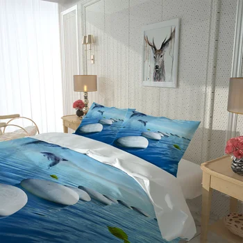 Nové Modré jazero kameň dolphin posteľná bielizeň nastaviť obliečka na Vankúš Posteľ Obliečky Kráľovná Elegantné Dospelých
