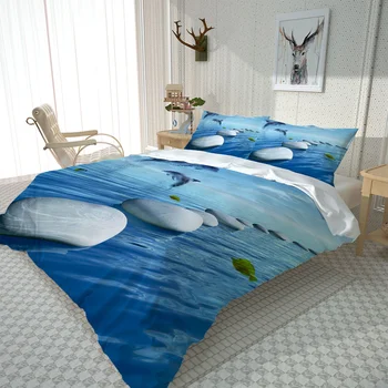 Nové Modré jazero kameň dolphin posteľná bielizeň nastaviť obliečka na Vankúš Posteľ Obliečky Kráľovná Elegantné Dospelých