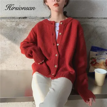 Hirsionsan Elegantné Červené Plodín Cardigan Ženy Elegantné Cashmere Pletené Sweater2020 Nový Vintage Outwear Kórejských Žien Bežné Jumper