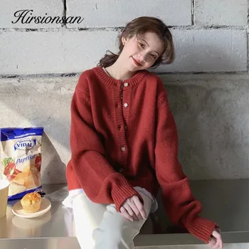Hirsionsan Elegantné Červené Plodín Cardigan Ženy Elegantné Cashmere Pletené Sweater2020 Nový Vintage Outwear Kórejských Žien Bežné Jumper