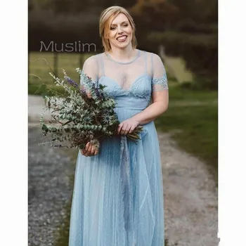 Krásne Modré Krajiny Bridesmaid, Šaty Boho Plus Veľkosť Celej Dĺžke Tylu Svadobný Hosť Šaty 2021 Lacné Maid Of Honor Šaty