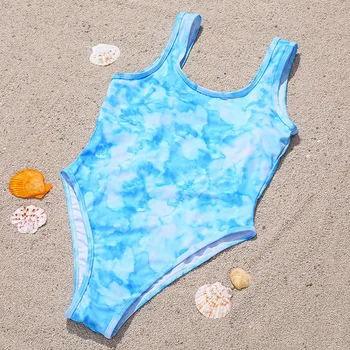 Nový Tie Dye Tlač Jednodielne Plavky Ženy High Cut Plavky Modré Plavky Žena U-Späť Kombinézu Kúpajúcich Sa Pláži Plávať Oblek