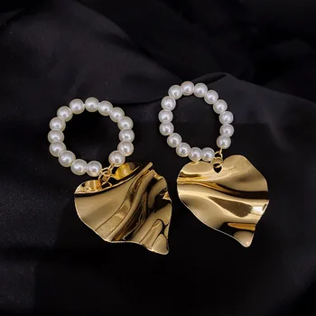Exknl Dlho Láska Zliatiny Drop Náušnice pre Ženy, Svadobné Simulované Pearl Srdce Vintage Visieť Náušnice Ženské Módne Šperky Dary