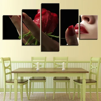 HD Vytlačené Svadobné Dekorácie Maľovanie Obrazu Moderný Rámec Pre Obývacia Izba 5 Panel Červené Ruže Kvet Vysoký Quanlity Plátno