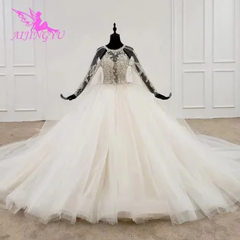 AIJINGYU Prehrabať Šaty Romantický Svadobný Na Predaj Uk Dlhý Rukáv Suzhou Jednoduché Biele Šaty s Čipkou Svadobné Šaty Maker