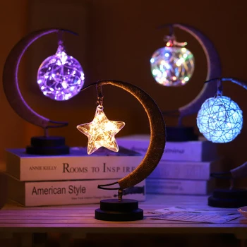 Led hviezdy / mesiac / apple / Sepak takraw / Vianočný darček ručne konopné lano kovaného železa nočné svetlo strany miestnosti dekorácie svetla