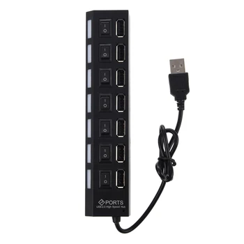 SODIAL(R) 7-Port USB Hub s ON / OFF Prepínač, Čierny