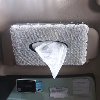 Diamond auto slnečná clona tkaniva box držiteľ crystal rhinstones visí pater uterák prípade obrúsok Skladovanie taška interiéru vozidla accessores